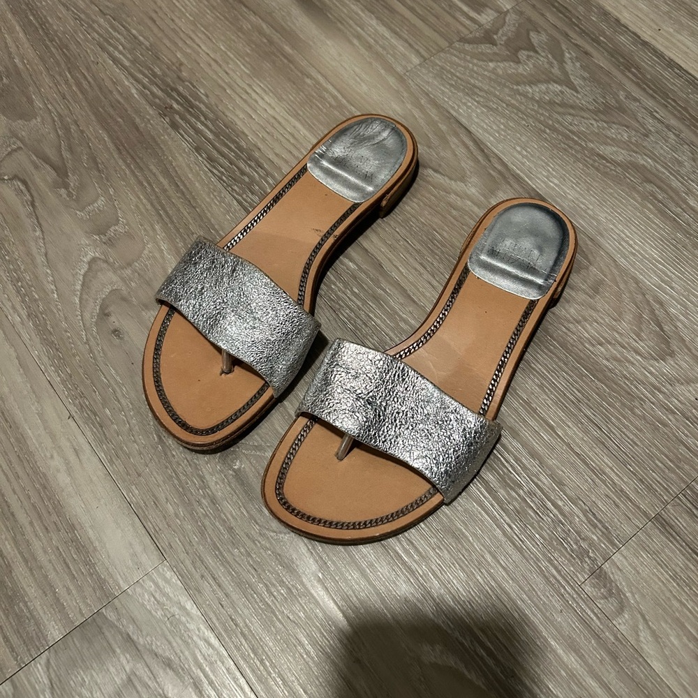 Stuart Weitzman Metallic Silver Slide Sandals